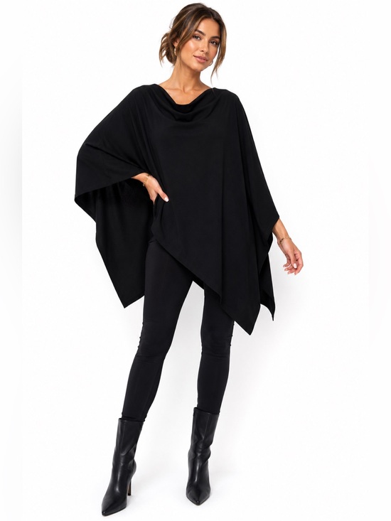 Tops - NWT Black Cowl Neck Asymmetrical Poncho Cape Top One Size